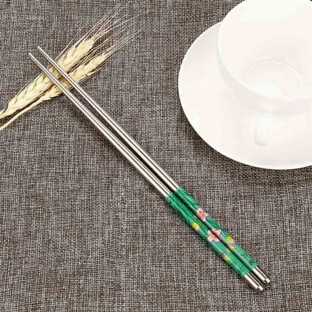 

Wepro 1Pair Length White Flower Pattern Stainless Steel Chopsticks Pair New