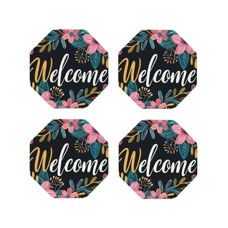 

Tideii Floral Welcome Sign for Leather Coasters 4 Pieces Anti-fouling and Anti-scalding Decorative Coasters Suitable for Restaurants Kitchens Coffee Shops-Octagon
