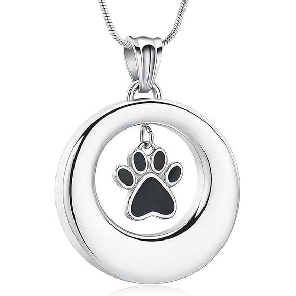 Circle of Life Pet Eternity Memorial Urn Necklace for Ashes with Paw Print Paw Urn Necklaces for Ashes Stainless Steel Pet Ashes Holder Memorial Keepsakes Locket