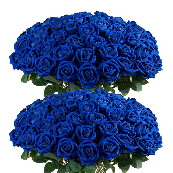 Auihiay 60PCS Fake Blue Roses, Artificial Blue Fl