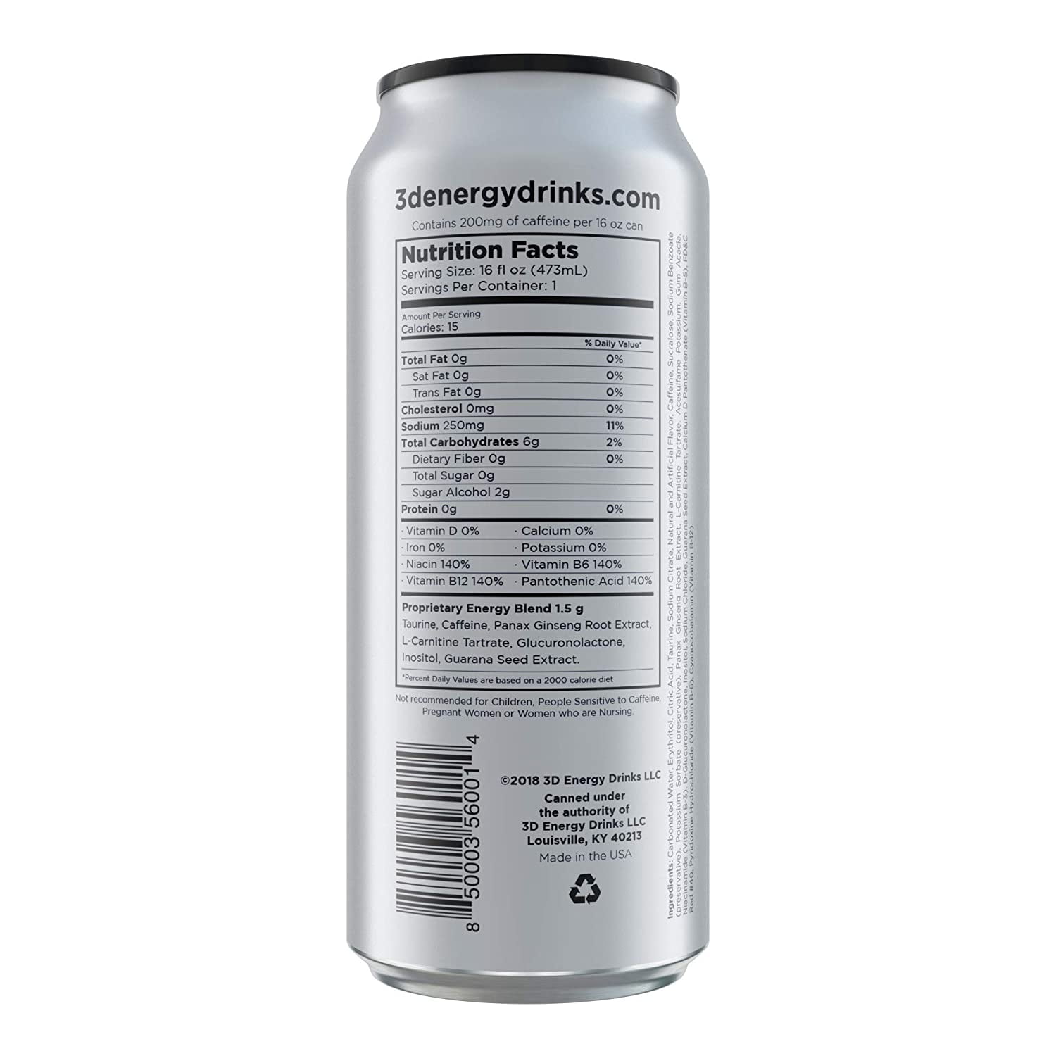 3D Energy Drink | Caffeine, Zero Sugar, 16 Fluid Ounce | 12 Pack (Chrome)