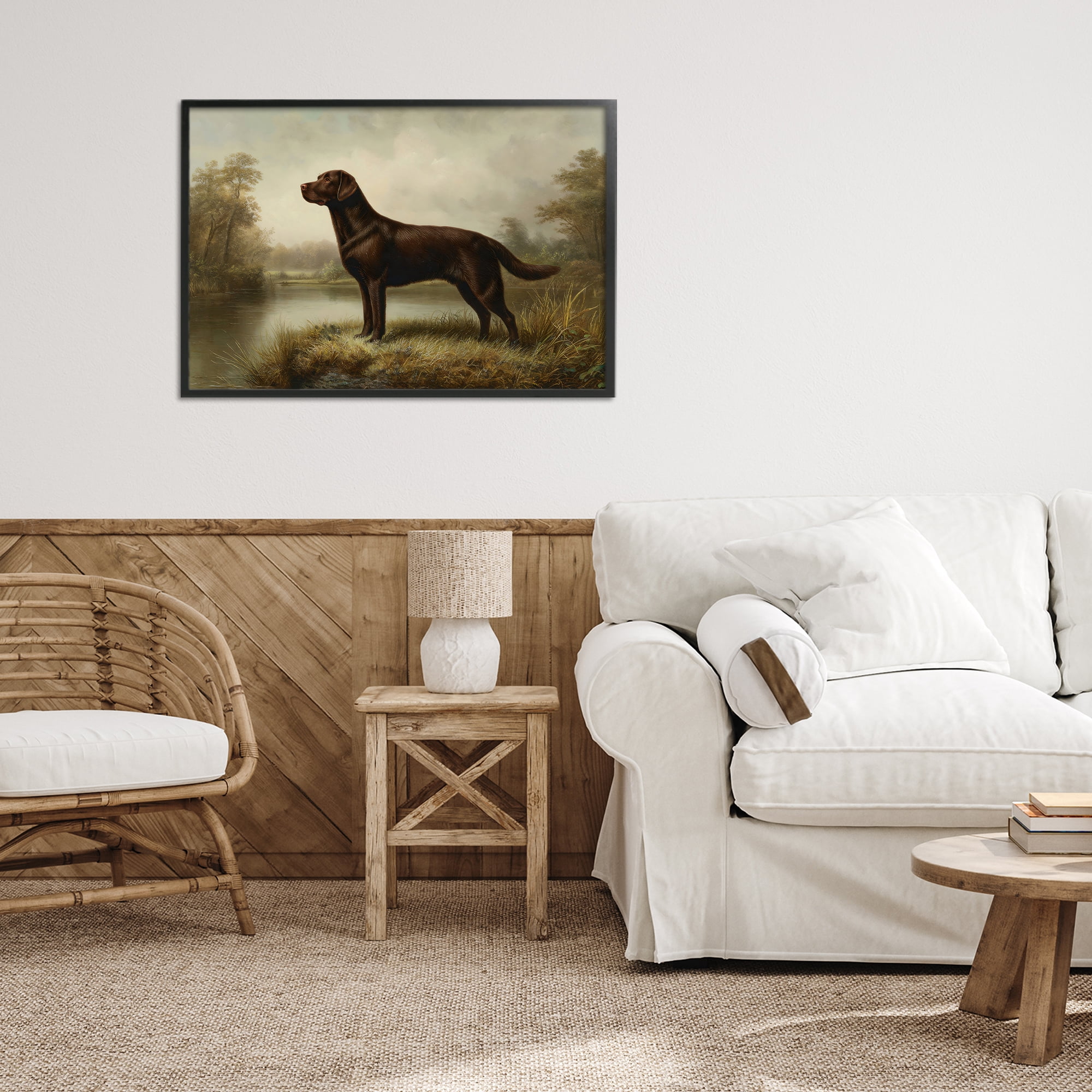 Stupell Industries On Alert Chocolate Lab Black Framed Giclee Art, design by Petal Prints Design
