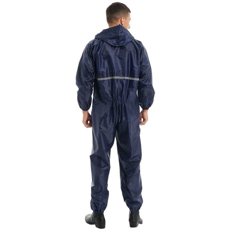 Zaldita Motorcycle Rain Suit For Men Women One Piece Hooded Jumpsuit Reflective Strip Rainsuit Navy Blue L Walmart