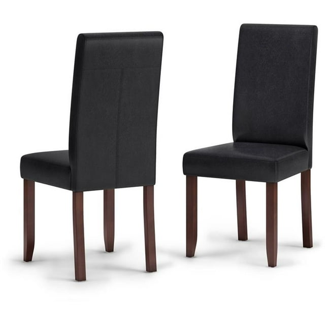 Simpli Home Acadian Transitional Parson Dining Chair (Set of 2) in Distressed Black Faux Leather