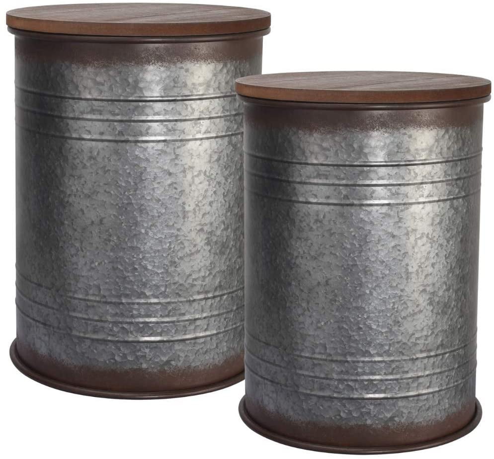 Farmhouse Accent Side Table Galvanized Rustic End Table. Metal