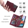 thumbnail image 2 of Galaxy S22 Ultra Case,Dteck Shockproof Magnetic Leather Wallet Zipper 9 Cards Slot Pocket Patterned Case Hybrid Rubber Kickstand Cover with Strap for Samsung Galaxy S22 Ultra 5G,Winered, 2 of 7