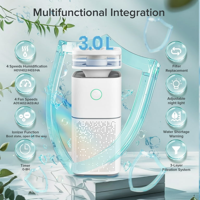 KISSAIR 2-in-1 Air Purifier and Humidifier, H13 Filter for Large