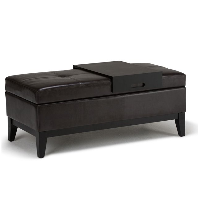 WyndenHall Jackson Rectangular Storage Ottoman Bench with Tray