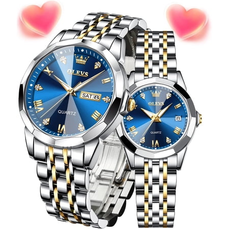 Couple Watches His and Her Fashion Dresse Romantic Set Pair Matching Stainless Steel Strap Luminous Waterproof Wrist Watch