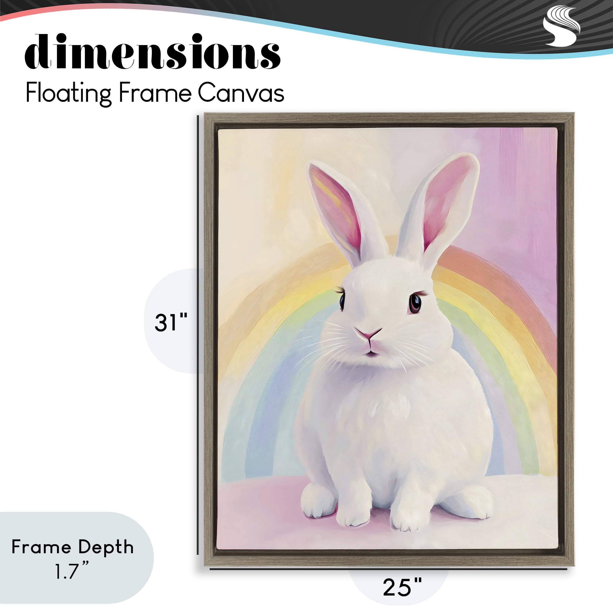 Stupell Industries Rainbow Bunny in Pastel Hues Brown Framed Floater Canvas Wall Art, design by The Prints Vibe