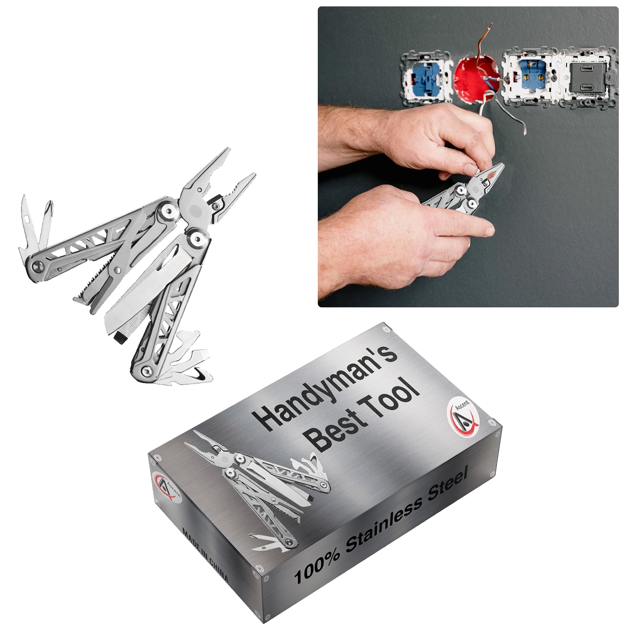 Ascent Handyman DIY Gift Tool Pliers 15 in 1 Multitool Gift Boxed, Handy Pocket Knife Screwdriver Bottle Opener Saw For Camping Fishing Hiking Hunting - Gift Idea for Father, Men, Boyfriend, Women