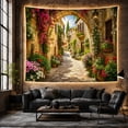 thumbnail image 6 of Sunlit Cobblestone Alley with Bougainvillea, Romantic Boho for Art Lovers, Mediterranean Village Art Decor, Housewarming Gift, Tapestry Wall Hanging for Living Room and Bedroom, 6 of 7