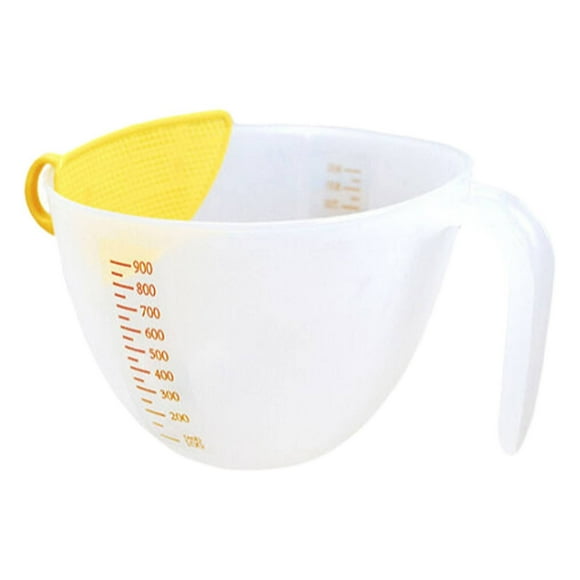 MOQIN 900ML Plastic Measuring Cup, Large Capacity Measuring Cup Egg Beater - Filter Measuring Cup Liquid Measuring Bowl, Baking Tool with Egg Filtering and Mixing Bowl for Kitchen