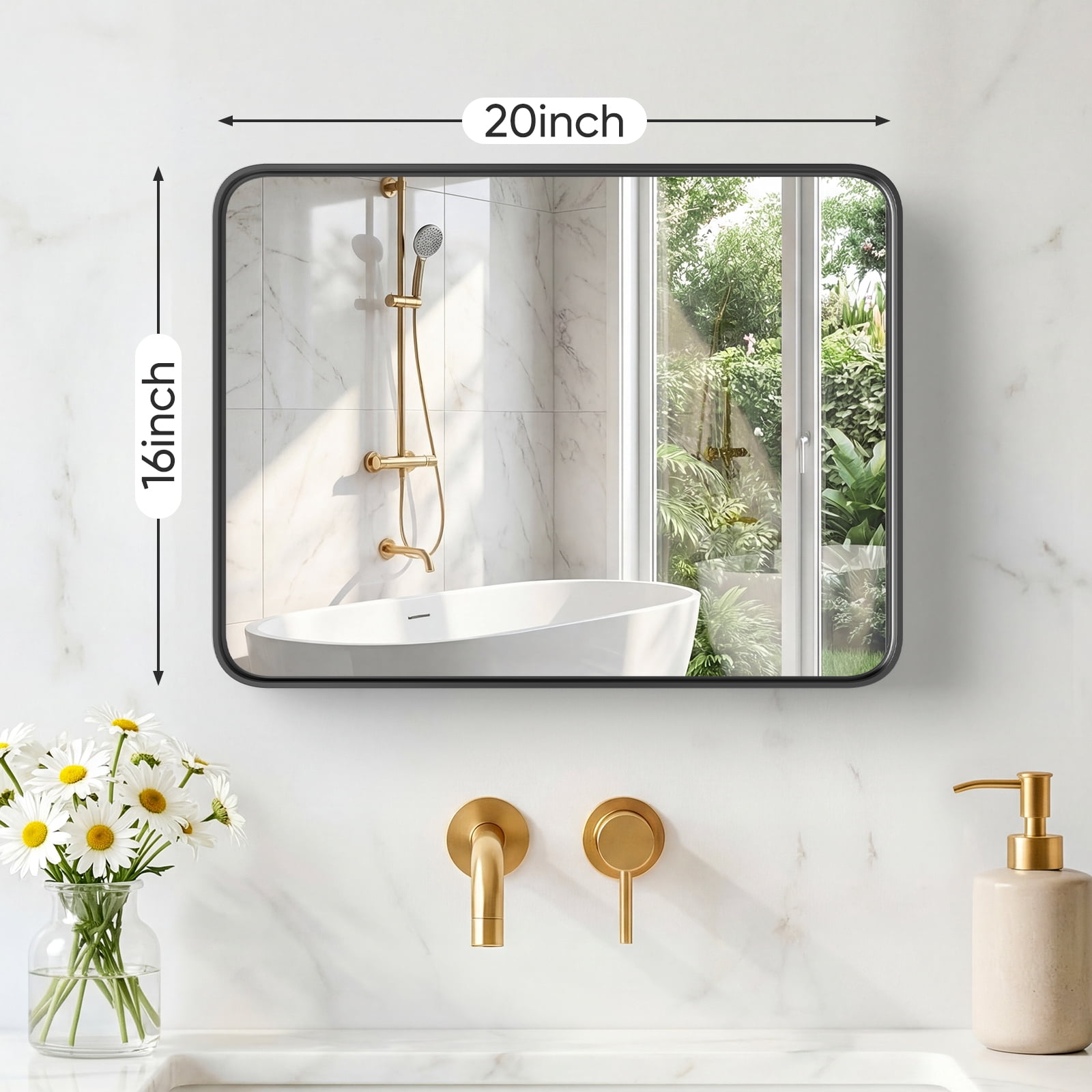 Gianna Anti-Fog Bathroom Wall Mirror – 16" x 20" Shatterproof Vanity Mirror with Rectangular Metal Frame, Black