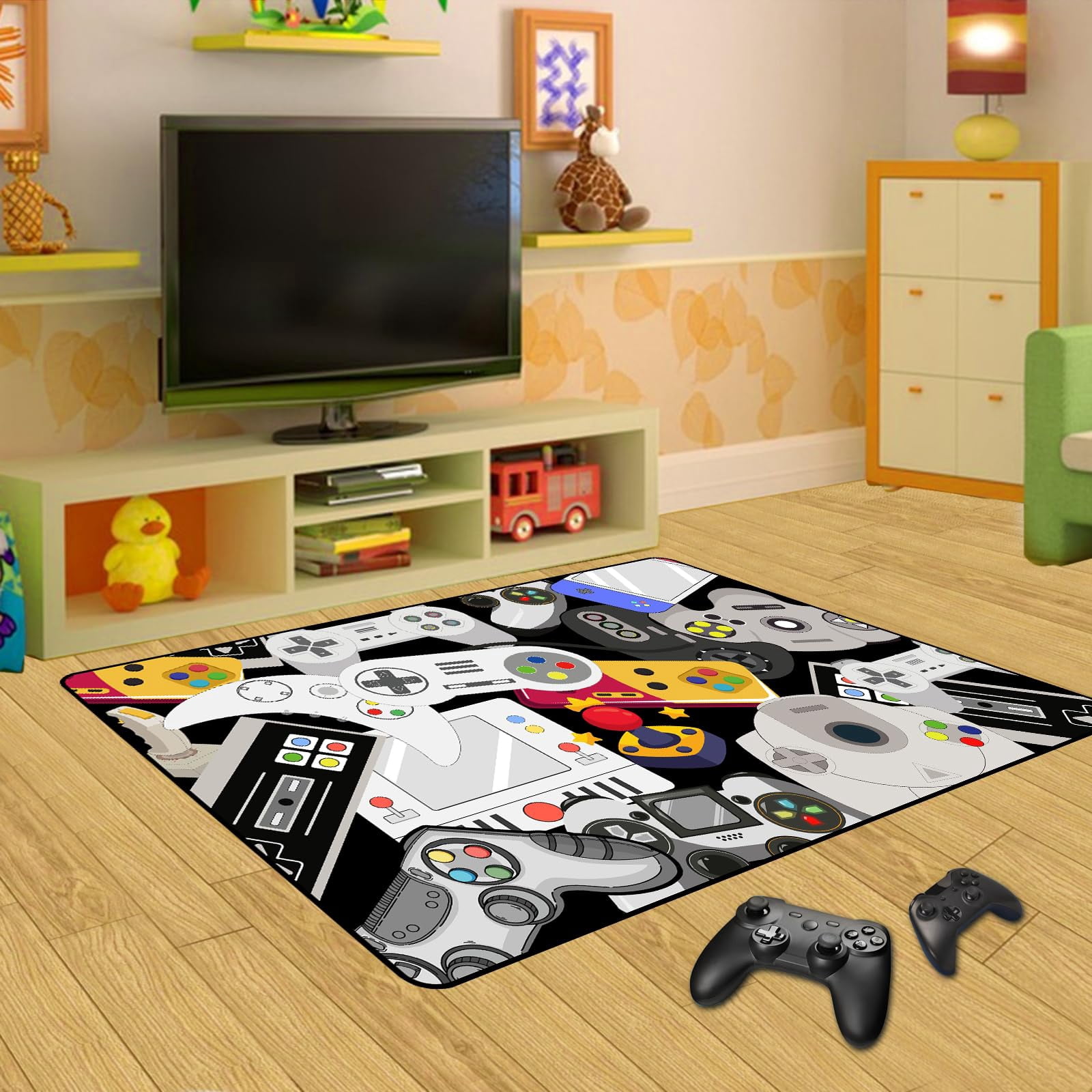 Game Rug Teen Boys Carpet with Game Controller Decoration, 3D Gaming Rugs for Boys Bedroom Living Room Playroom, Non-Slip Gamer Carpet Children Gaming Area Rugs (Multi-color, 70" x 55")