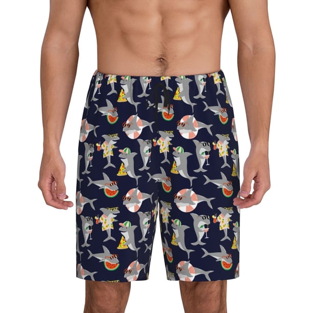 Fotbe Sharks In Sunglasses Pantalones Cortos de Pijama para Hombre, Ropa de Dormir, Pantalones de Pijama Cortos para Hombre-Medium