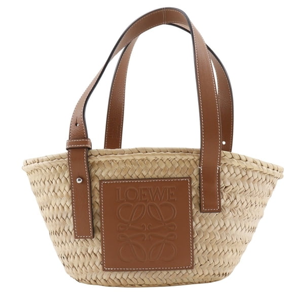 Pre-Owned LOEWE Basket Bag, Small Tote Raffia and Leather, Brown, A5, Women's,... (Good)