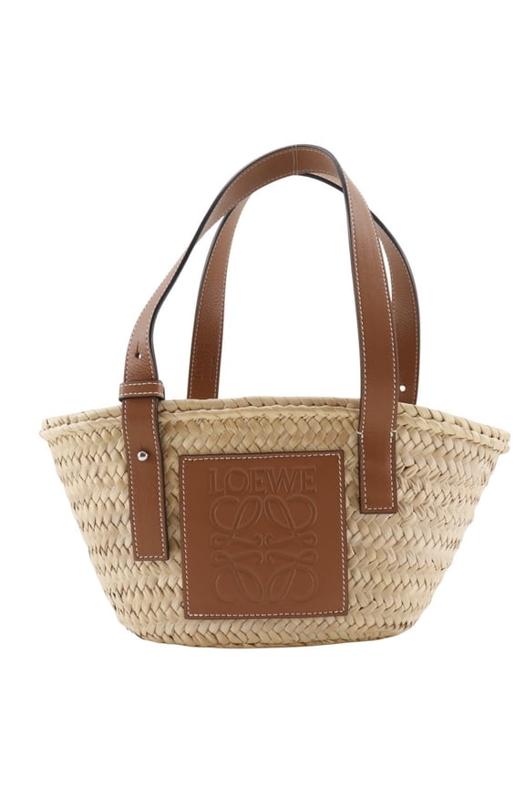 Pre-Owned LOEWE Basket Bag, Small Tote Raffia and Leather, Brown, A5, Women's,... (Good)