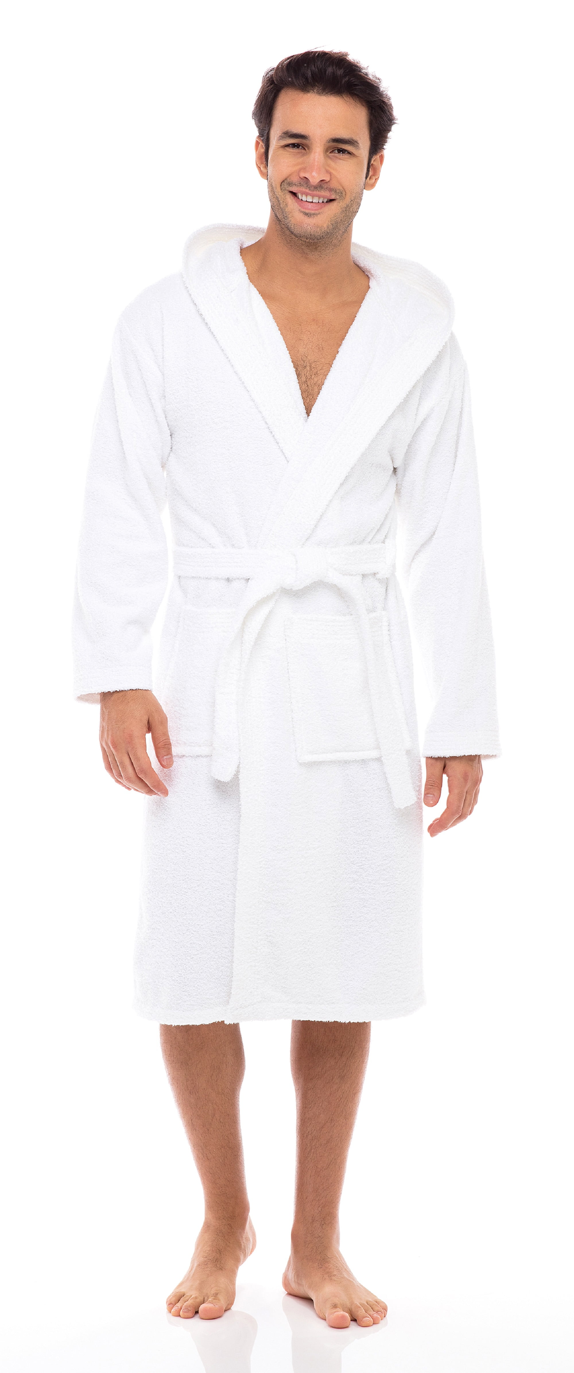 Men Hooded Bathrobe For Men 100% Cotton Terry Bathrobes with Hood Towel ...