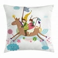 thumbnail image 1 of Donkey Throw Pillow Cushion Cover, Fairytale Cartoon Children Riding a Donkey with Unicorn Horn over Clouds and Rainbow, Decorative Square Accent Pillow Case, 24 X 24 Inches, Multicolor, by Ambesonne, 1 of 2
