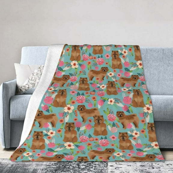 Wijzvio Chow Chow Dogs Flower Floral Throw Blanket Soft Fuzzy Fleece Blanket For Couch Bed Living Room Decoration 40"X30"