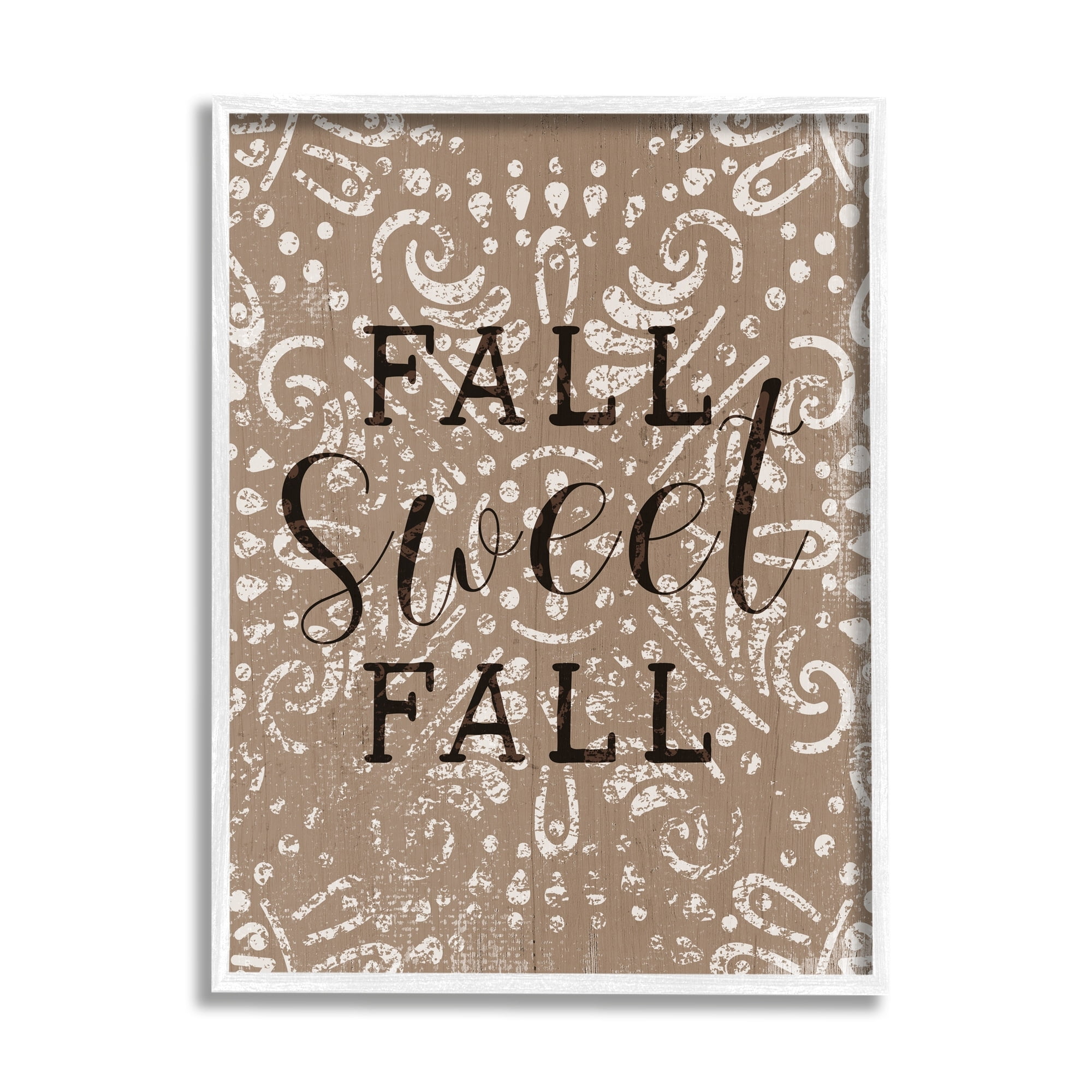 Stupell Industries Fall Sweet Fall Phrase Vintage Brown Fractal Pattern Graphic Art White Framed Art Print Wall Art, 16x20, by Daphne Polselli