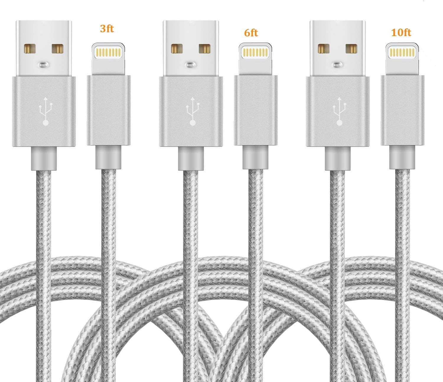 iPhone Charger Cable Quntis iPhone Cord 3 Pack 3 6 10 Ft Nylon