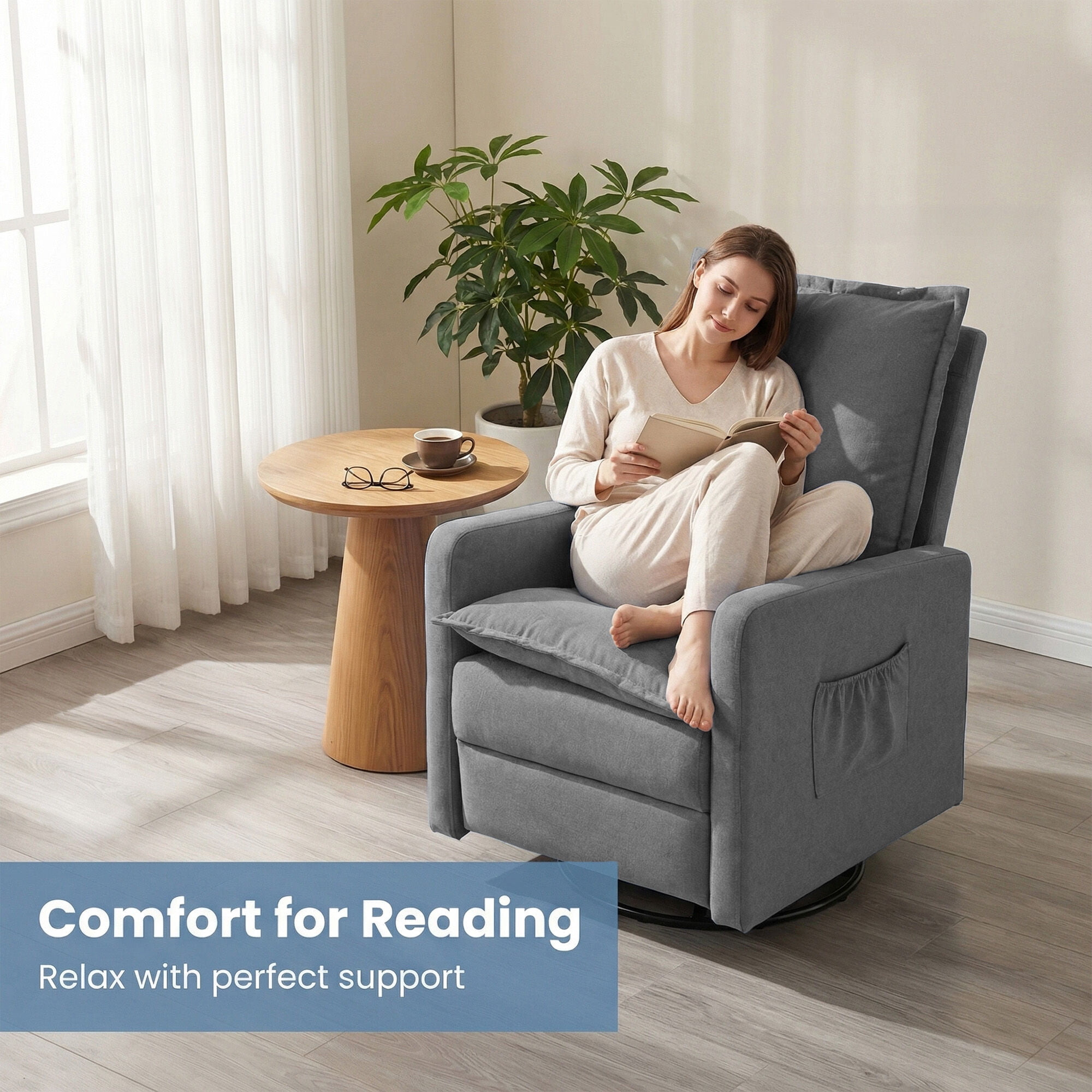 Techmilly Upholstered Glider Recliner Rocking Chair and Nursery Recliner for Nursery and Living Room, Bedroom,Linen Light Gray
