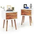 thumbnail image 1 of Gymax 2PCS Wooden Nightstand Mid-Century End Side Table W/2 Storage Drawers Brown, 1 of 10