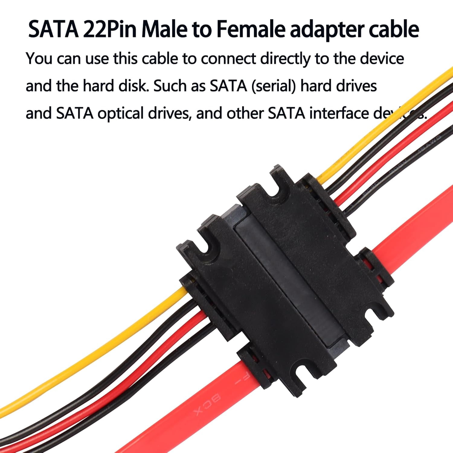 HRTGFD-22Pin SATA Power Extension Cable, 2Pack SATA 22Pin (7+15) Male to Female Data and Power Combo Extension Cable - 50cm