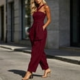thumbnail image 6 of Women's Halter Jumpsuit, Solid Color Sleeveless With Zipper Pocket, Elastic Waist One-Piece Pants For Summer Vacation Wine 2XL, 6 of 6