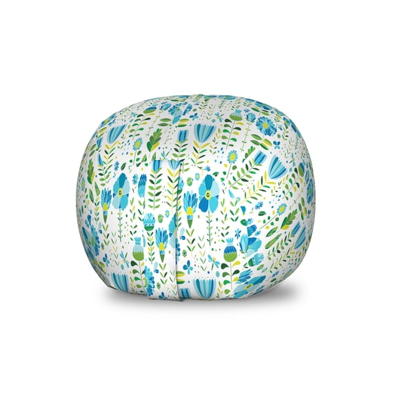 Flowers Storage Toy Bag Chair, Botanical Blossoms Tulips Dandelions Spring Revival Theme Cartoon Pattern, Stuffed Animal Organizer Washable Bag, Small Size, Sky Blue Lime Green, by Ambesonne