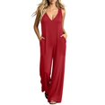 thumbnail image 3 of Tqcoqu Women's Loose Wide Leg Jumpsuit with Side Pockets,V Neck Sleeveless Solid Stretchy Casual One Piece Romper, 3 of 6