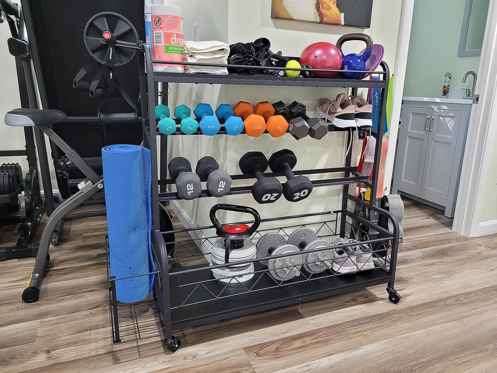 Weight Rack Mat Dumbbell Rack For Yoga Mat Kettlebell Bonvork 600LB Adjustable Dumbbell ...