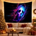 thumbnail image 3 of Cyberpunk Skull Glowing Against Black Background, Dramatic Digital Art for Gamers, Neon Futuristic Decor, Halloween Gift Tapestry Wall Hanging for Gaming Room and Dorm, 3 of 7