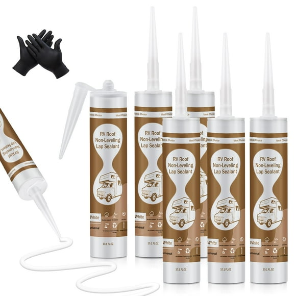 6 Pack RV Roof Sealant, Non-Leveling Lap Sealant for RV Roofs White, Flexible RV Caulking Sealants Vertical Surface Maintenance Silicone Sealants Repair Kit