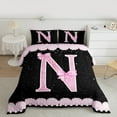 thumbnail image 2 of Manfei Personalized Letter N Full Size Comforter Sets,Bow Monogrammed Theme Bedding Comforter Set,Pink Black Bedding Sets For Girl Teens,Ultra Soft Bedroom Decor Reversible,3pcs, 2 of 8