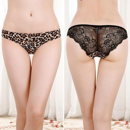 

Follure 1Pc Sexy Ladies Low-Rise Transparent Leopard Print Lace Breathable Underpants