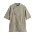 thumbnail image 2 of HH TRAF 2024 Blusa asimétrica de moda para mujer, cuello redondo, manga corta, botones, botonadura sencilla, camisas ajustadas de otoño para mujer, 2 of 5