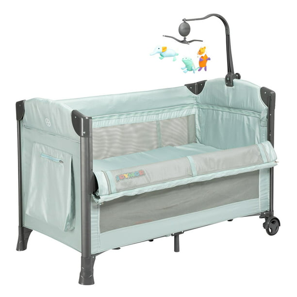 JOYMOR 3 in 1 Foldable Baby Bedside Sleeper Bassinet Bed with Mattress,  Green