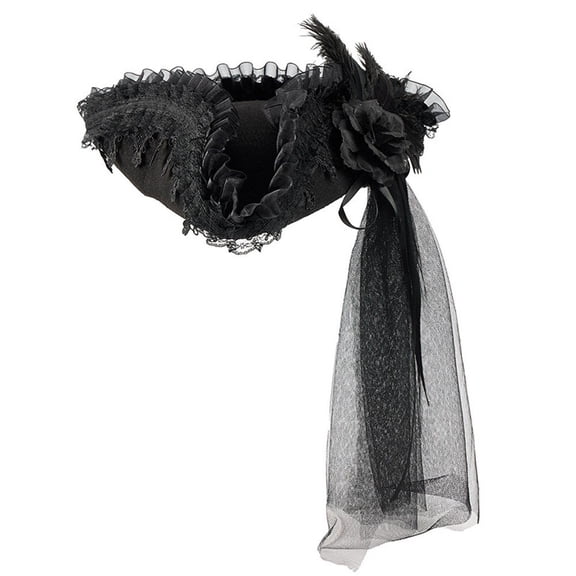 Hsqqdc Renaissance Lace Brim Pirate Tricorn Hat, Steampunk Colonial Hat for Party