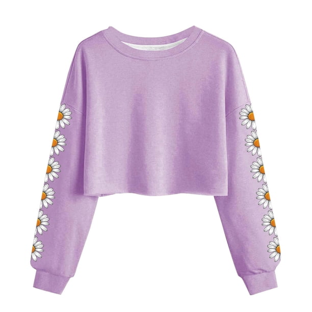 Camisetas de Manga Larga de las Mujeres Moda Impresa Suelta Casual Cuello Redondo Suéter Deportivo Superior