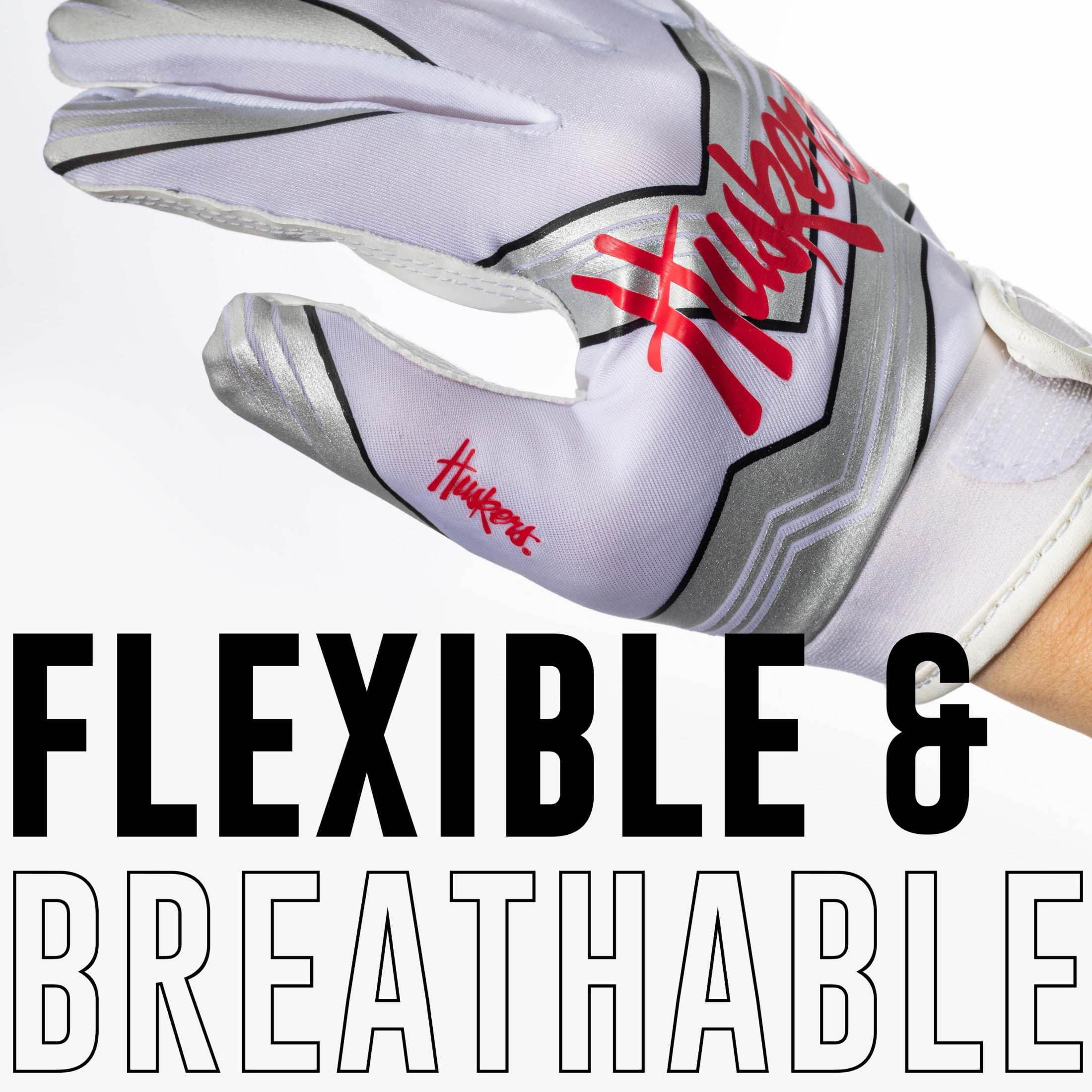 Franklin Sports Nebraska Huskers Kids Football Receiver Gloves - Youth Official NCAA College Team Football Gloves - Silicone Palm Receiver Gloves for Kids Ages 7 -10 - Youth Small/Extra Small