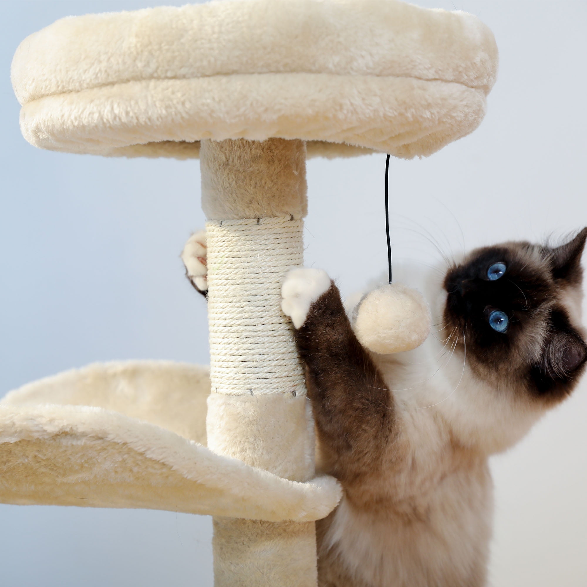 Pefilos 32" Cat Tree Indoor with Self Groomer Brush, Sisal Scratching Post, Dangling Ball, Wood Cat Condo Tower for Small, Medium Cats, Beige Pefilos 32" Cat Tree Indoor with Self Groomer Brush, Sisal Scratching Post, Dangling Ball, Wood Cat Condo Tower for Small, Medium Cats, Beige