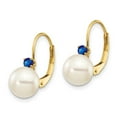 thumbnail image 2 of Primal Gold 14 Karat Yellow Gold 7-7.5mm White Round Freshwater Cultured Pearl Sapphire Leverback Earrings, 2 of 4