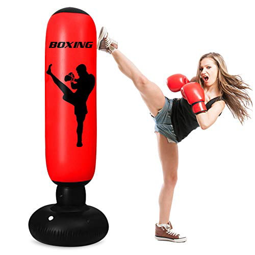 Punching Boxing Bag Free-Standing with Bounce-Back Base w Gloves 