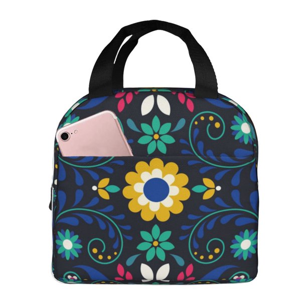 Easygdp Colorful Mexican Flower Bolsa Térmica Premium - Tela Oxford Impermeable, Gran Capacidad, Bolsillo Frontal, Unisex para Trabajo, Escuela, Actividades al Aire Libre y Picnics