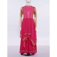 thumbnail image 2 of Doomiva Kids Girls Lyrical Praise Dance Outfit Long Sleeve Irregular Hem Worship Gold Trim Dress with Wide Leg Pants Hot Pink 10, 2 of 7