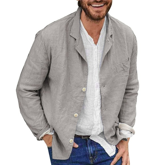 Ketyyh-chn99 Dress Shirts for Men Long Sleeve Button Down Shirt Fashion Mens Fashion Casual Solid Color Cotton Shirt Loose Lapel Long Sleeved Leisure Breathable All Top With Button Grey,2XL