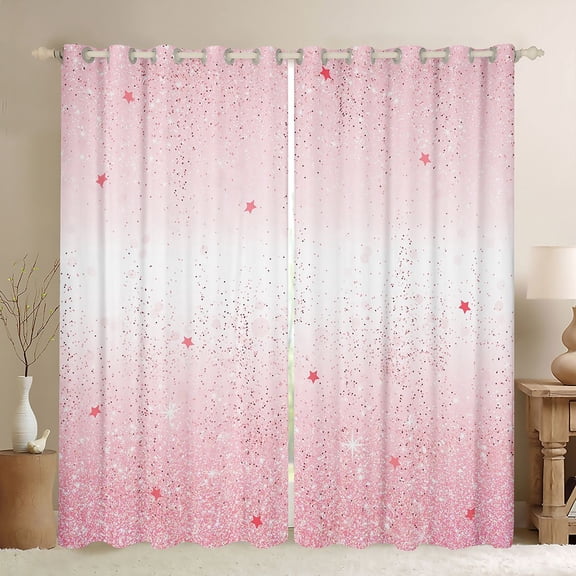 jejeloiu Pink Sparkling Star Pattern Black Out Curtains Kids,Dreamy Princess Style Curtains Pack of 2 (42x63 Each) For Girls